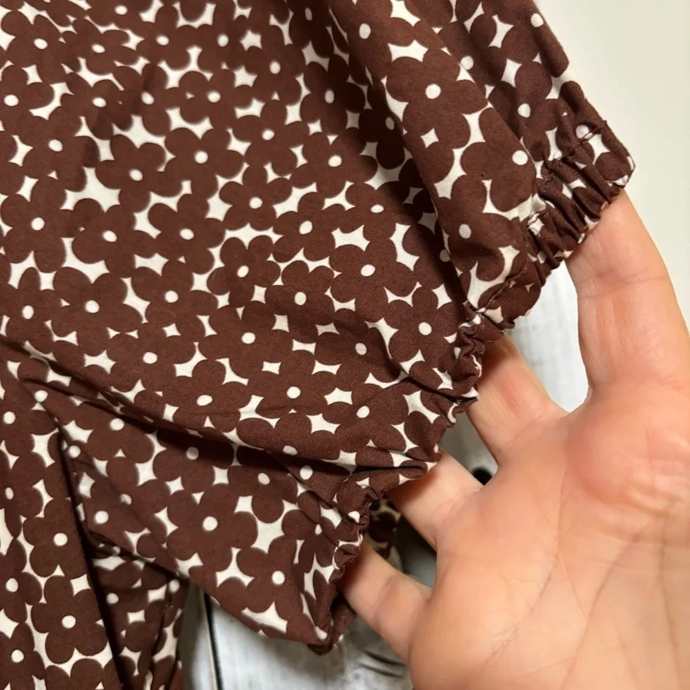 NEW J. Crew Drop Waist Cotton Poplin Mini Mocha Floral Dress